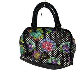 Betsey Johnson Womens Handbag Floral Black Polka Dot Pattern Bag Purse